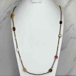 Chico's Beaded Long Gold Tone Statement Necklace ✨